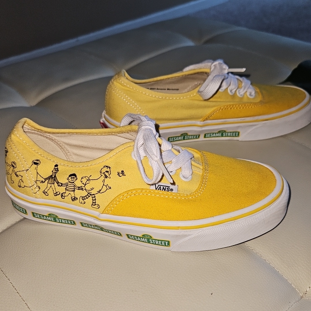 Vans Yellow Big Bird Sesame Street Special Edition Sneakers with Custom Artwork.